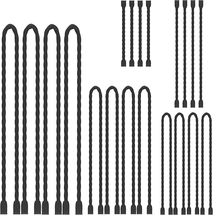 TRIPLE DEER 20Pcs 3-24 Inch Silicone Cable Ties Colorful Reusable Steel-Core Silicone Twist Gear Tie Straps for Bundling and Organizing, Bendable Holder Strap for Indoor and Out All Purpose, BK