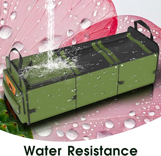 Car Trunk Organizer for SUV, Heavy Duty Waterproof Trunk Organizer, Foldable Collapsible Car Organizer with Cooler, Multi-Compartment Large Trunk Organizer (95L), Green-M003