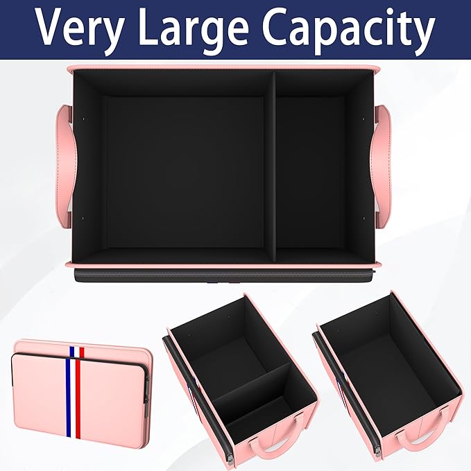 Homeve Trunk Organizer for Car, Waterproof Collapsible 3 Compartments Car Organizer, Foldable Storage for Car Accessories, Tools, Sundries for Women Men, Tote Bag (Pink, Standard)