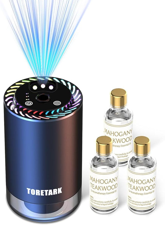 Smart Car Air Freshener with Star Light & 150ml Diffusers Oil Refills, Auto On/Off Aroma Diffuser, 3 Adjustable Modes Rechargeable Aromatizante para Carro - Car Diffuser（Mahogany Teakwood*3）