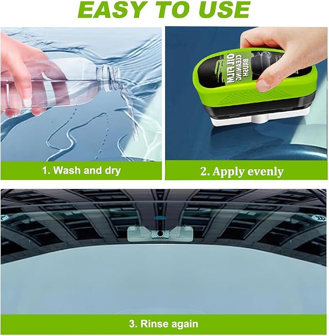 Clear Vision Windshield & Glass Cleaner Tool Kit, 2.0 Upgrade Oil-Free Car Glass Cleaning Brush, Automotive Windshield Oil Film Remover, Universal Glass Cleaning Board for Car Windows – 2 Pack