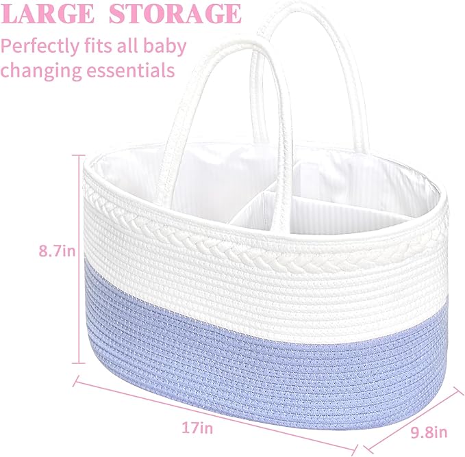 ABenkle X-Large Diaper Caddy Organizer - Cotton Rope Nursery Storage Basket for Baby Essentials, Boys & Girls Shower Gift, Changing Table Organizer