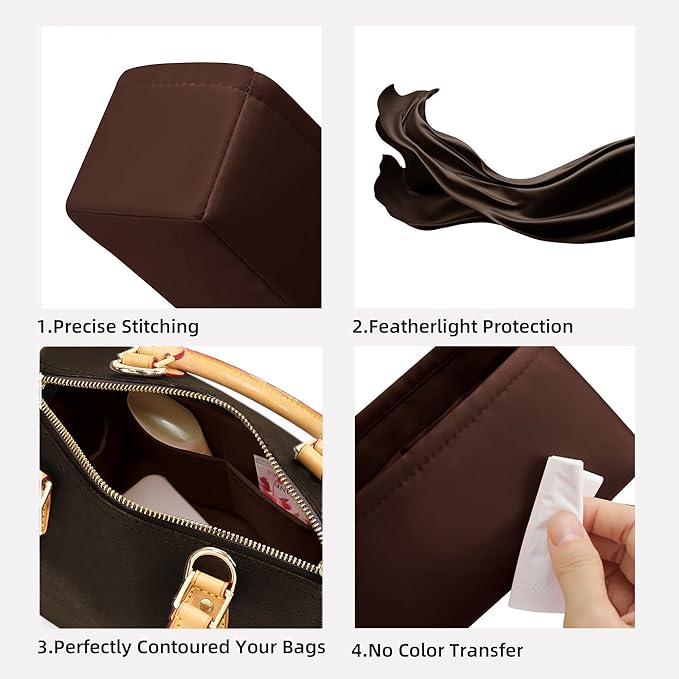 DGAZ Silk Purse Organizer Insert Fits LV Speedy 16/20/25/30/35/45 bags，Silky Smooth Bag Organizer，Luxury Handbag & Tote Shaper（Global Brown，SP35）