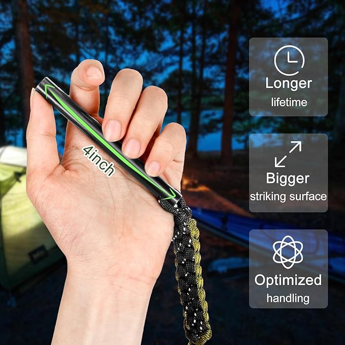 4 Pack Ferro Rod Fire Starter Flint Survival Tool Flint and Steel Fire Starter Kit 6-in-1, Portable Ferro Rod Striker with Paracord Handlead for Campfires Survival Emergency Kit
