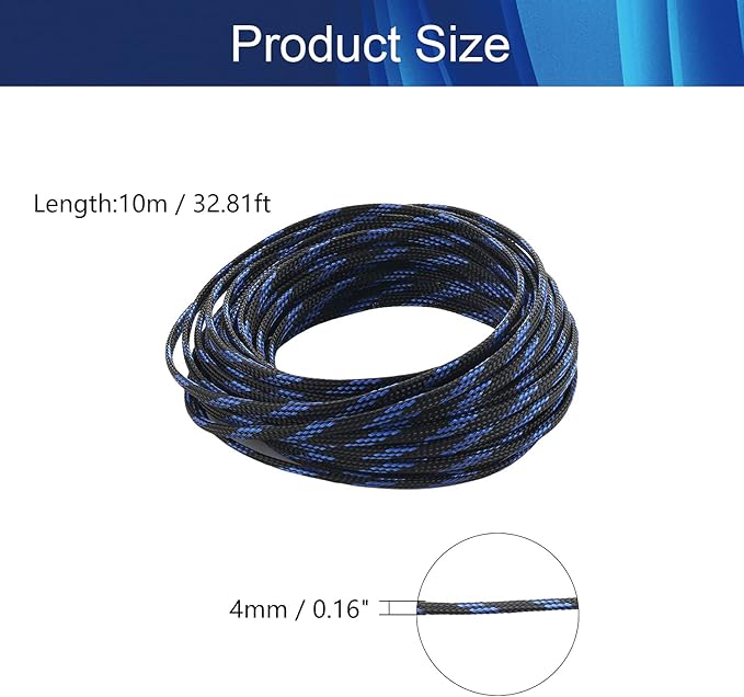 Aicosineg Cable Sleeve Braided Sleeving PET Wire Loom Tubing Cable 32.81ft-1/6inches Wrap Protector for HiFi Audio and Video Headphone Cable Protect Wires from Chewing of Pets Black and Blue