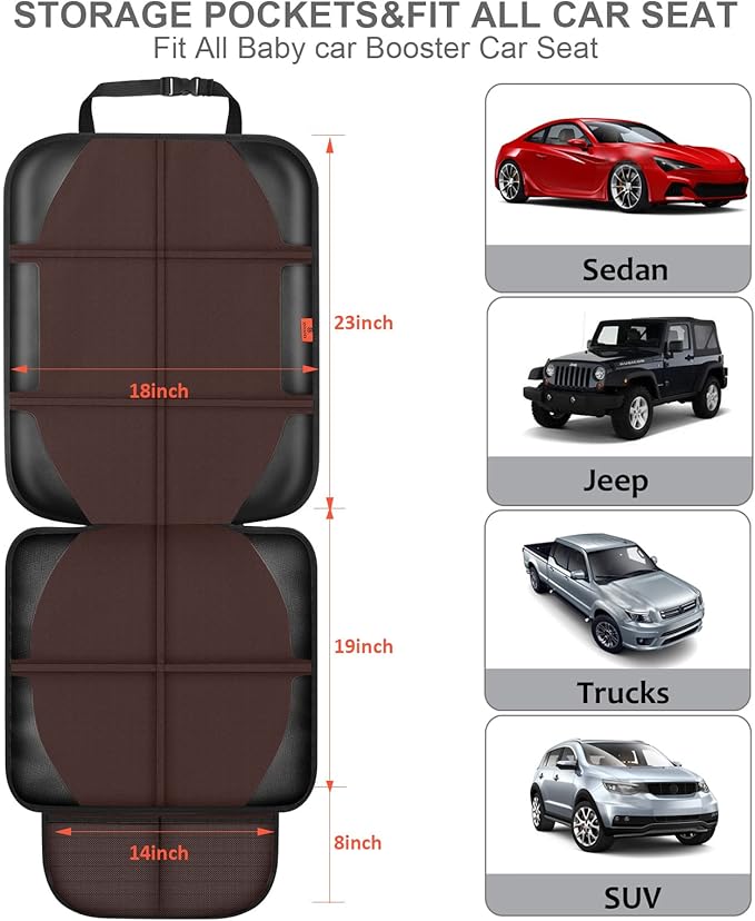 XHYANG Car Seat Protector,2 Pack Automotive Seat Protectors Baby Carseat Pad Waterproof & Durable 600D Fabric for Child Baby Car Seat Mat Vehicle Pet Cover 2 Storage Pockets (Brown)