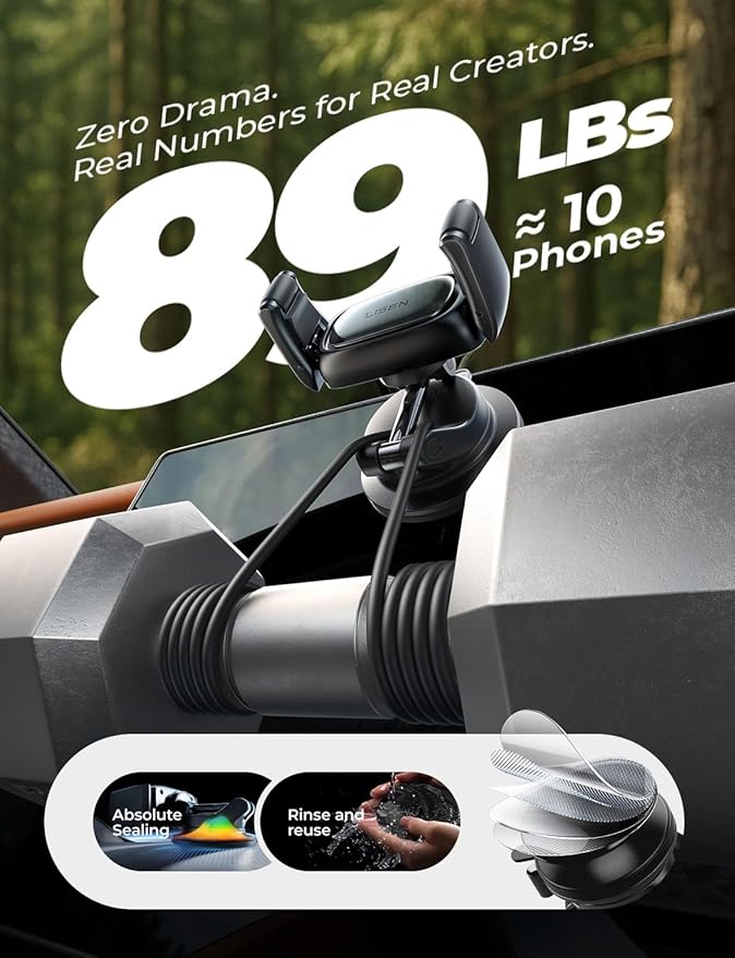 LISEN Suction Phone Mount for Car, [Cases Friendly ] Auto-Adjusting Phone Holder, Easy One Touch Car Cell Phone Holder Car Phone Mount for iPhone 17 Pro Max 16 15 14 Galaxy S25 Ultra All Cases, White