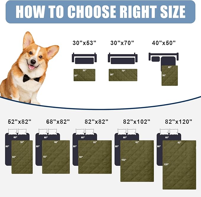 Smiry Waterproof Dog Bed Cover Pet Blanket, Soft Washable Dog Blanket for Furniture Bed Couch Sofa Reversible, Checkered (30"x53", Green/Navy)