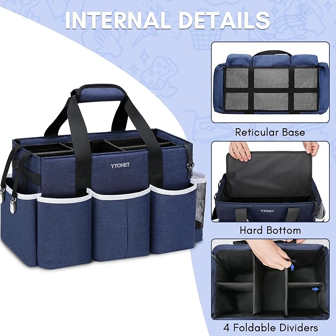 Ytonet Wearable Cleaning Caddy Bag, Large Cleaning Supplies Organizer with 4 Foldable Dividers, Kitchen Caddy Organizer with Handle & Adjustable Shoulder Straps for Cleaners & Housekeeper, Blue