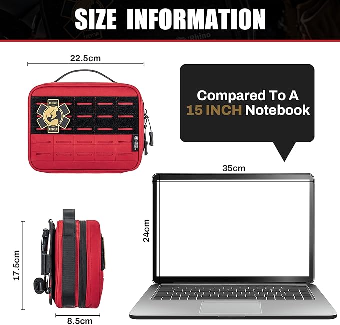 RHINO RESCUE Vehicle IFAK Trauma Kit with C-A-T Tourniquet, Tactical First Aid Kit Molle Pouch Red
