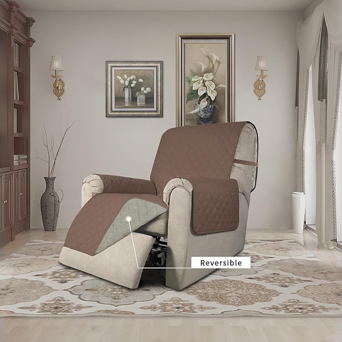 Easy-Going Recliner Chair Slipcover Reversible Sofa Cover Water Resistant Couch Cover Furniture Protector with Elastic Straps for Pets Dog (Recliner 22 inch, Brown/Beige)