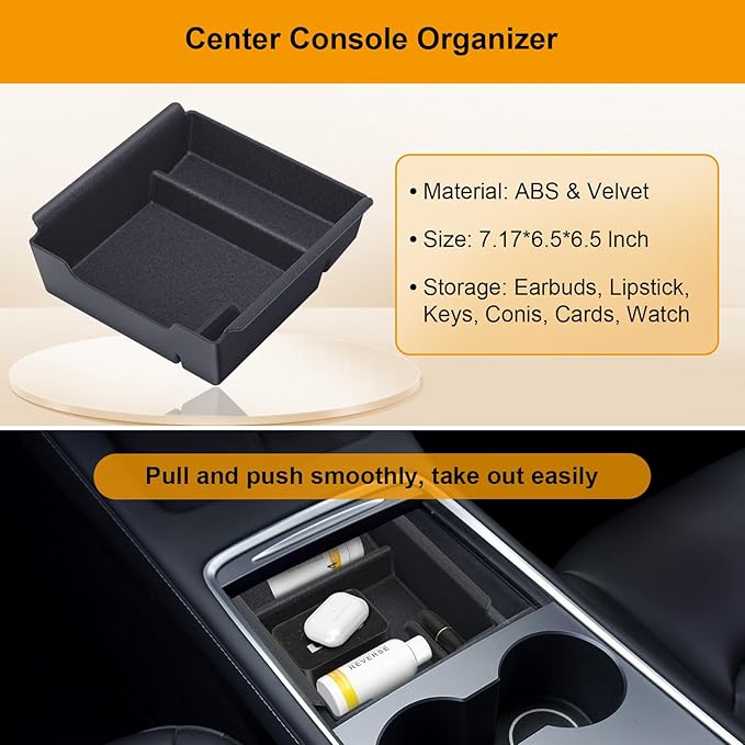 BANKKY Center Console Organizer Tray 5PCS for Tesla Model Y Accessories 2024-2020(Not Fit 2025 2026 Model Y Juniper) Armrest Storage Tray, Hidden Storage Box, Cup Holder Insert, Under Seat Storage Box
