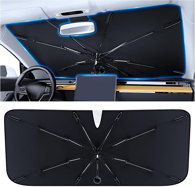 PEMOTech 2026 Upgraded Versatile Car Umbrella Windshield Sun Shade for Four-door sedan and Large | Keep Cool & Protect Interior | Reliable UV Blocker&Heat Shield | Car Window Shades | Medium (57"x32")