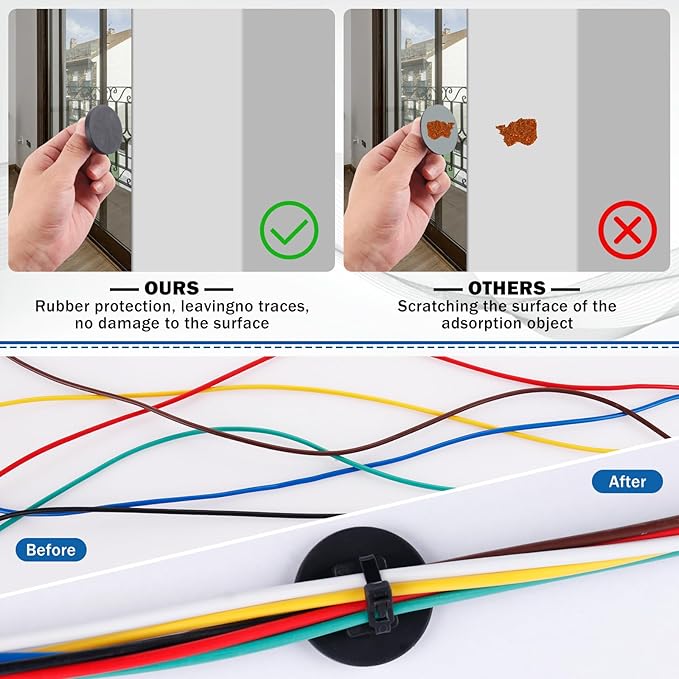 Magnetic Cable Zip Tie Mounts, 15 Pcs Heavy Duty Magnet Wire Holder Automotive Multipurpose & 50 Pcs Zip Ties & 20 Pcs Cable Tie Mounts with Tapping Screws for Wire Organization(43mm 85 Pcs)