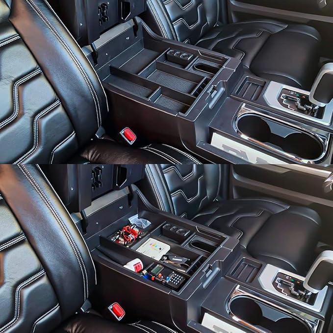 EDBETOS Center Console Tray Organizer Compatible with Toyota Tundra 2014 2015 2016 2017 2018 2019 2020 2021 Accessories, Armrest Secondary Storage Box (Black Trim)