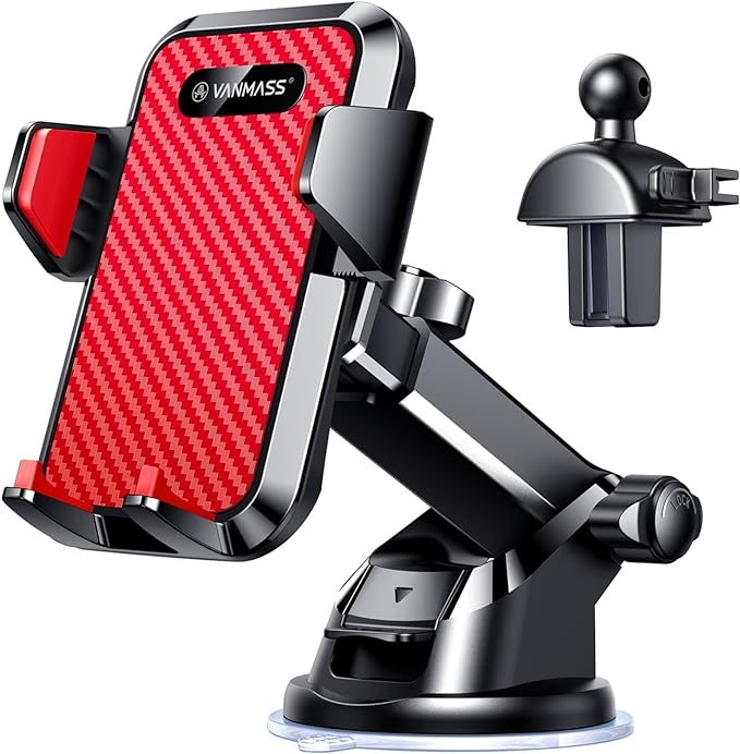 VANMASS 【2026 Strongest & Military-Grade Car Phone Mount 【Patent & Safety】 Ultimate Cell Phone Holder Best Handsfree Dash Windshield Vent for iPhone 17 Pro Max 16 15 Android & Truck Desk Mounts, Red