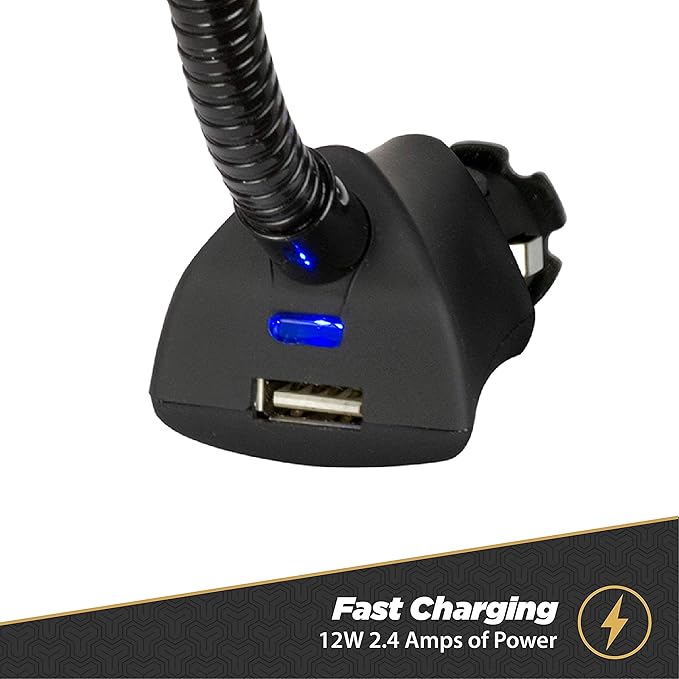 Scosche Universal 12V Car Phone Mount with USB Charger, Phone Holder with Cigarette Lighter Adapter for 12V Socket Plug-In, Flexible Gooseneck, Adjustable Cradle for iPhone & Android Cell Phones