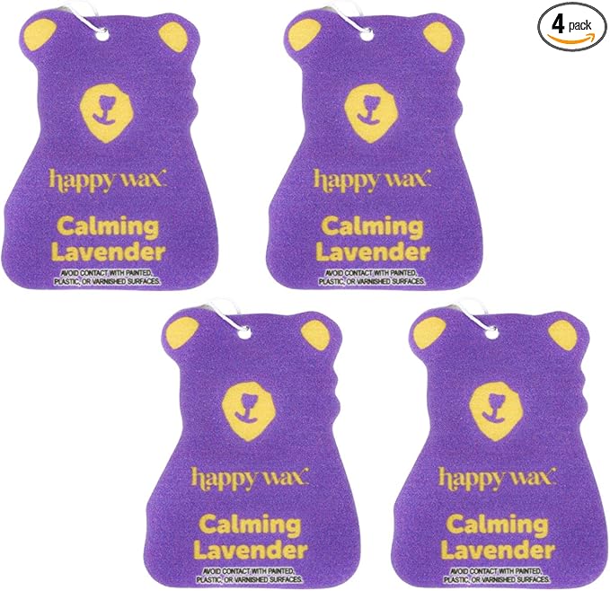 Happy Wax Calming Lavender Hanging Car Cub Air Freshener - Scented and Infused with Natural Essential Oils - Cute 4-Pack