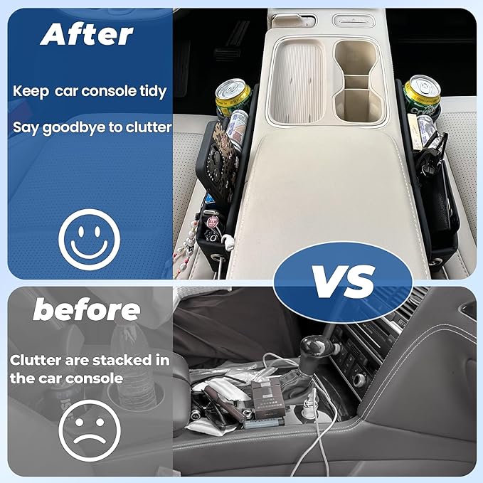ETZAR Car Seat Gap Filler Organizer, Car Organizer, Seat Gap Storage Box with Cup Holders for Drink, Car Leather Cup Holder Gap Bag Front Seat for Holding Phone, Sunglasses,Keys（Brown Passenger Seat