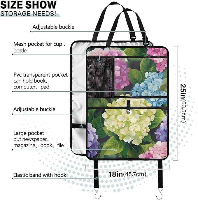Pink Hydrangea 2 Pack Backseat Car Organizer with Storage Pockets Seat Back Organizers for Kids Kick Mats Backseat Protector Automotive