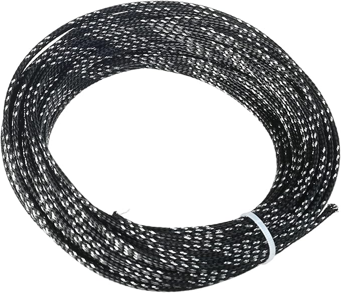 Aicosineg Cable Sleeve Braided Sleeving PET Wire Loom Tubing Cable 32.81ft-1/6inches Wrap Protector for HiFi Audio and Video Headphone Cable Protect Wires from Chewing of Pets Black and Silver