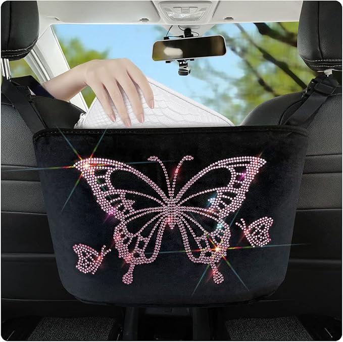 Car Handbag Holder Car Net Pocket Handbag Holder Car Backseat Organizer Car Handbag Holder Between Seats(Pink)