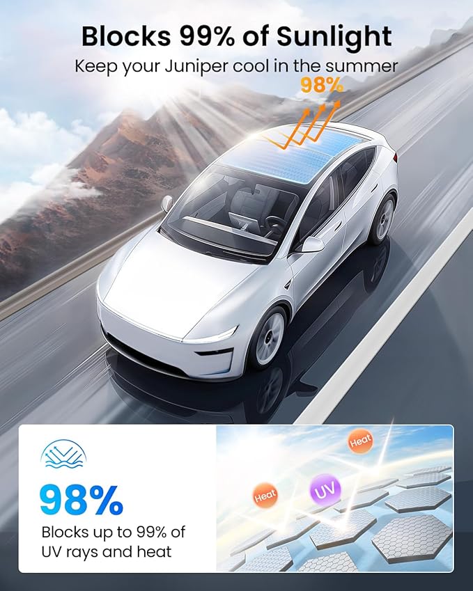 REEVAA Upgraded Tesla Model Y New (Juniper) Sunshade Roof [No Gaps, No-Sagging] Tesla Y Accessories Heat Insulation Foldable Glass Sunroof Cover for Model Y Juniper 2025-2026, 2PCS, Gray