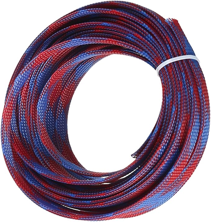 Aicosineg 32.8ft PET Flexible Braided Cable Sleeve 0.4inch Width Wire Loom Sleeving and Organizer Flexible Wire Mesh Sleeve for TV Audio PC Cords from Pets Chewing Blue and Red