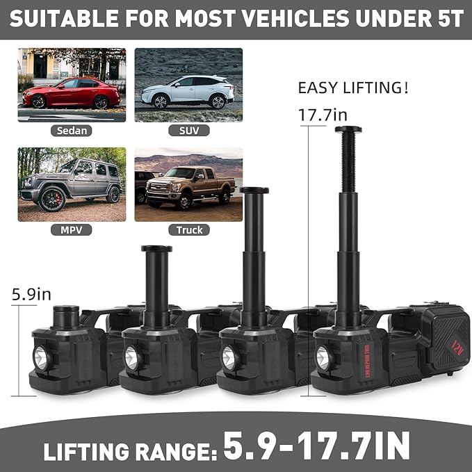 Trihelper Electric Car Jack Set 5 Ton Hydraulic Jack with Integrated Tire Pump Car Lift Floor Jack with Impact Wrench for Sedans SUV MPV Sedan Truck Change Tires Garage Repair