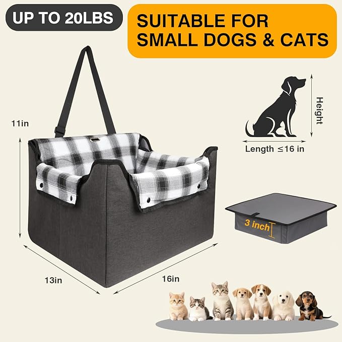 Dog Car Seats for Small Dogs,Foldable Pet Front Seat Dog Car Seat,Elevated Dogs Booster Truck Seat,Detachable and Washable Inner Lining,Reduces Anxiety & Road Trips,Up to 20lbs, Fits Front/Back Seats