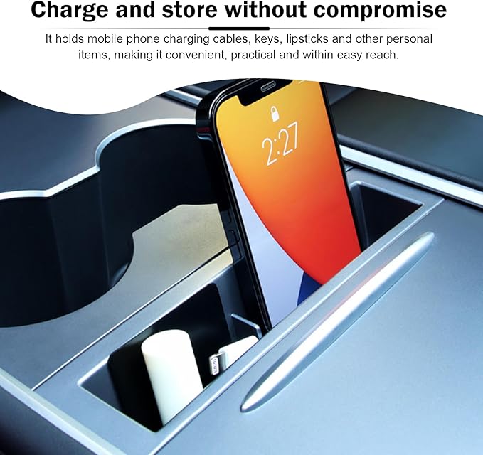 Model 3/Y Car Center Console Storage Box, Embedded Plastic Central Control Organizer Box for Phone, Data Cable & Glasses Car Inside Organizer