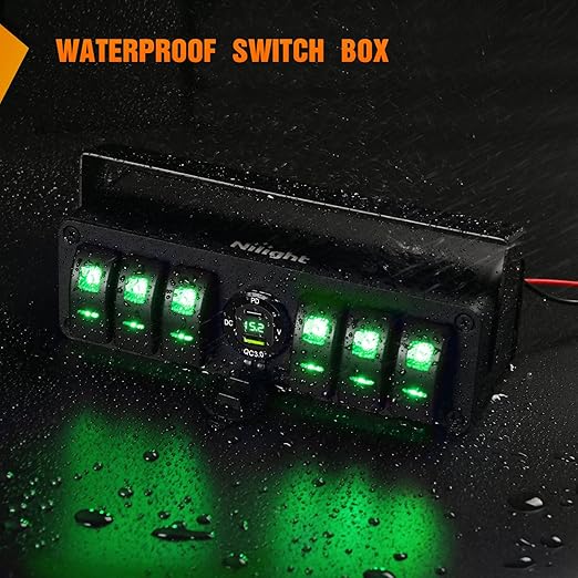 Nilight 4 Gang Rocker Switch Box 12V SPST ON Off Toggle Switches PD Type C and QC 3.0 USB Charger Voltmeter LED Light Waterproof Aluminum Mount Bracket Panel DIY Stickers for Boat Car RV Truck