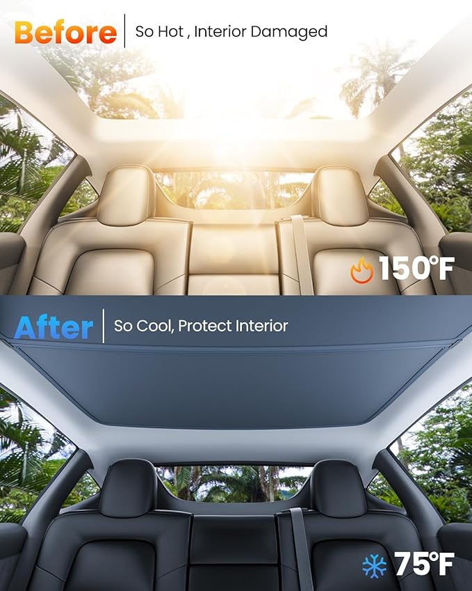 REEVAA Upgraded Tesla Model Y Sunshade Roof [No Gaps, No Sagging] Tesla Y Accessories Heat Insulation Foldable Glass Sunroof Cover for Model Y 2020-2025 (Not Fit New Y Juniper), 2PCS, Black