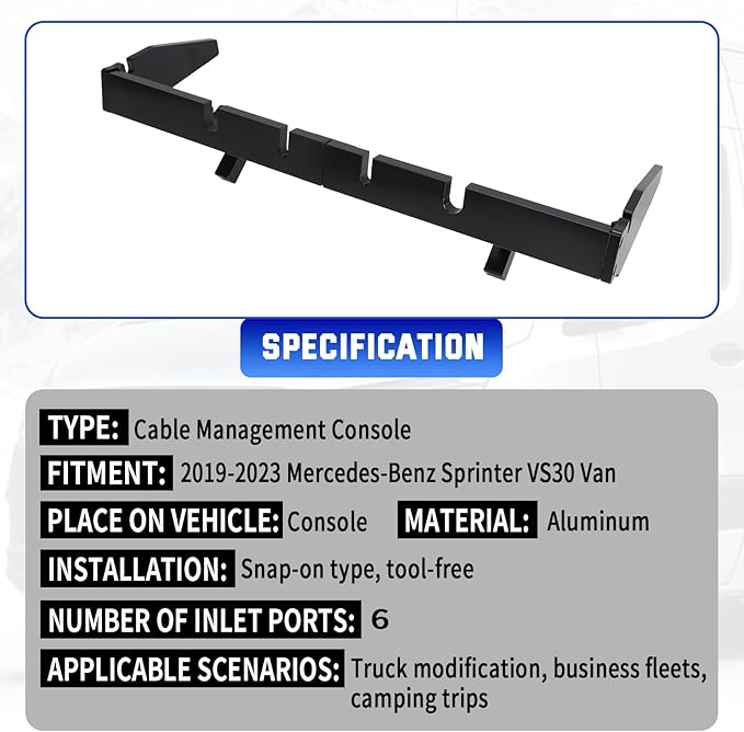 Dash Organizer with 6-Port Cable Management for 2019-2023 Mercedes Sprinter VS30 Vans, Snap-in Installation, Upgrade Your Van Conversion Interior