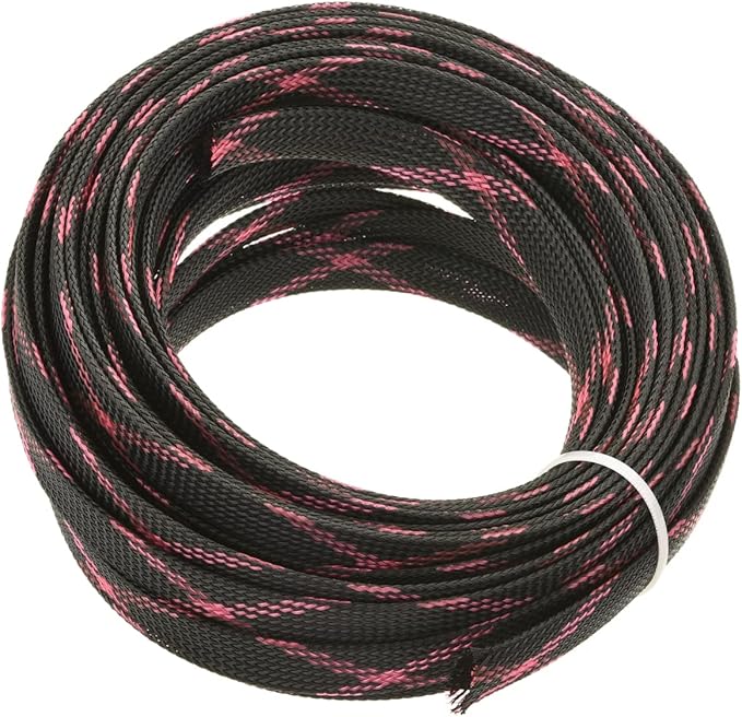 Aicosineg 32.8ft PET Flexible Braided Cable Sleeve 0.44inch Width Wire Loom Sleeving and Organizer Flexible Wire Mesh Sleeve Wrap Protector for TV Audio PC Cords from Pets Chewing Black and Pink