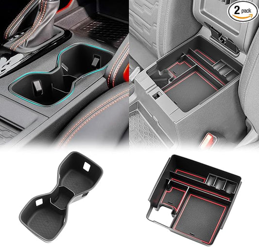SHAOHAO 2 Pcs for 2025 2026 Nissan Frontier Center Console Organizer for 2022-2025 2026 Nissan Frontier Accessories (S/SV/Pro-X/Pro-4X/SL) Console Tray & Cup Holder Space Expand Armrest Box Organizer