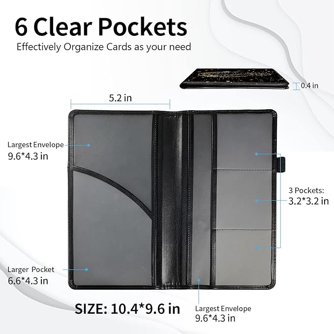Car Registration and Insurance Card Holder, Premium Leather Vehicle Wallet Cover for Glove Box Car Organizer Drivers License/Cards/ID - Essentials Document Holder, Sun Moon Stars