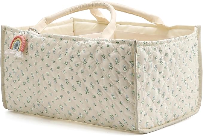 Diaper Caddy Organizer,Cute Floral Nursery Storage Basket,Soft Portable Changing Table Car Caddy Organizer Gift (Blue Floral)