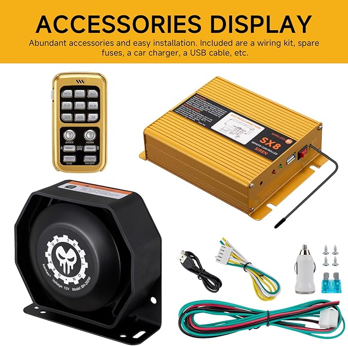 Police Siren Speaker PA System Kit 12V Warning Emergency Siren 200W 125-145dB Remote Control with Handheld Microphone for Ambulance Vehicles Truck Car SUV ATV UTV
