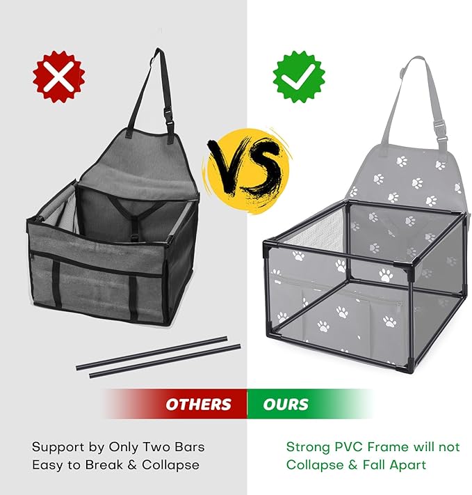 GENORTH Dog Car Seats for Small and Medium Dogs,Portable Puppy/Pet Car Booster Seat with Clip-On Leash and Mesh Window for Pet Up to 20 lbs