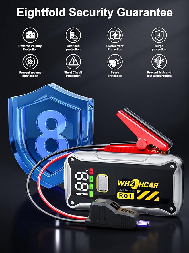 Car Jump Starter,12V 4000A Car Battery Jump Starter (9.0 Gas/7.5L Diesel) Fast Charging Portable Battery Pack with LCD Display Extended Jumper Cables LED Light