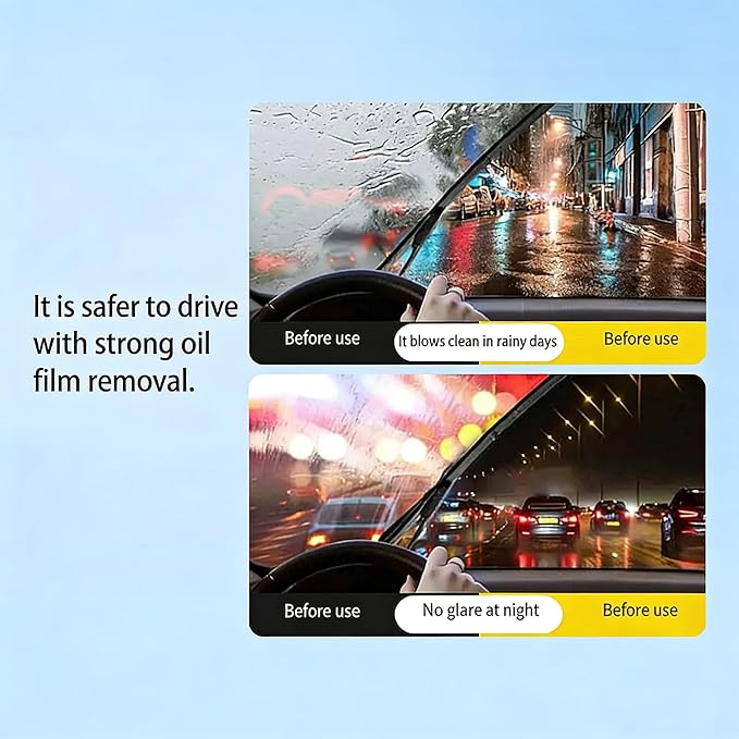 Automotive Oil Film Cleaning Brush,Reusable Car Clear Vision Glass Cleaner for Car Windows,Upgraded Anti-Rain Fog Windshield Glass Oil Film Remover,Glass Cleaning Board Improves Visibility,2PCS