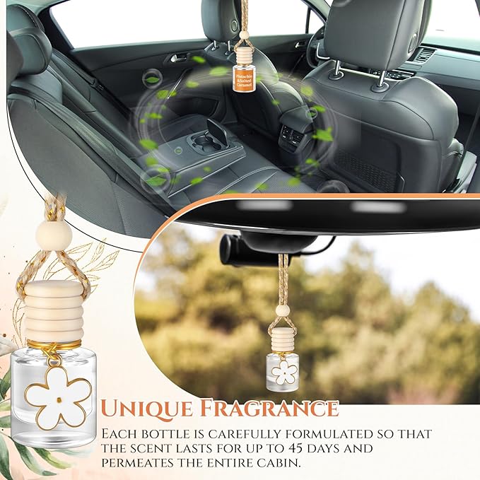 Siifert 2 Sets Hanging Car Air Freshener and Essential Oil Diffuser, Car Air Freshener Daisy Essential Oil Diffuser Long Lasting Automobile Aromatherapy (White,Pistachio & Salted Caramel)