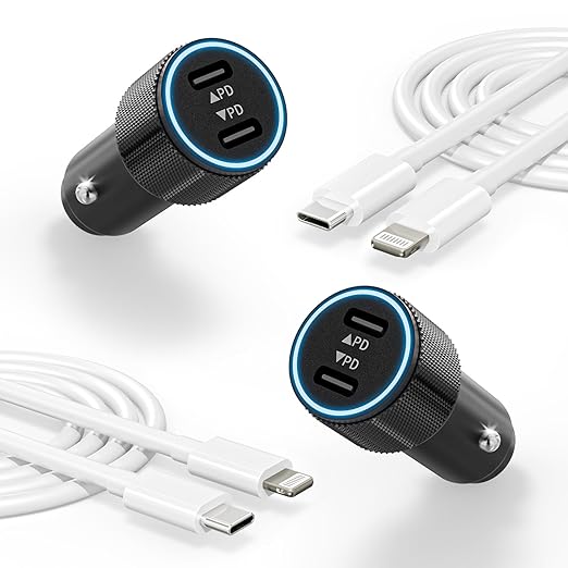 iPhone Fast Car Charger,2Pack Dual Port USB C Car Charger Adapter [Apple MFi Certfied] Super Quick Charging with 2Pack 3.3FT Fast Lightning Cable Compatible with iPhone 14/13/12/11/X/XS/XR/SE/8/iPad
