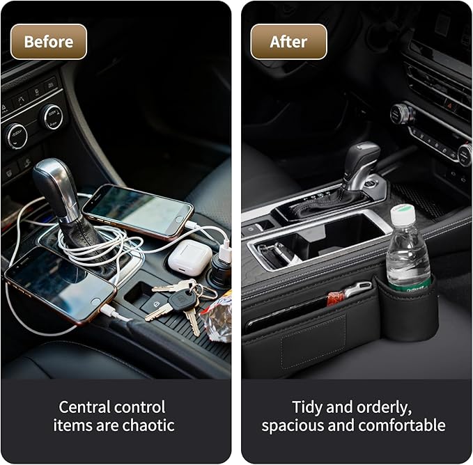 Kwak's Car Seat Gap Filler Organizer (2PC) – Fits 0.2"-1.2" Gap Premium Leather Drop Stop Car Console Organizer for Phone/Keys – Universal Front Seat Organizer for Car SUV Truck (Black)