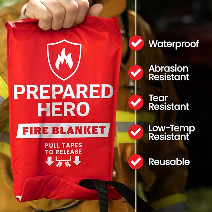 Prepared Hero Emergency Fire Blanket - 4 Pack - Fire Suppression for Kitchen, 39” x 39” Fiberglass Fire Blanket for Home