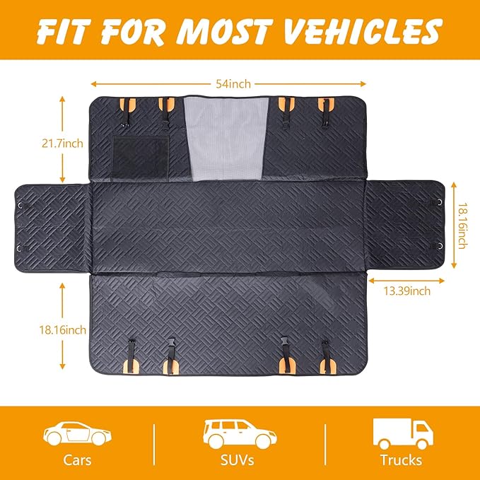 ondware Dog Car Seat Cover for Back Seat, 600D Waterproof Pet Hammock with Mesh Window and Side Flaps, Anti-Slip Dog Seat Protector for Cars, SUVs, Trucks, Scratchproof Easy-Clean