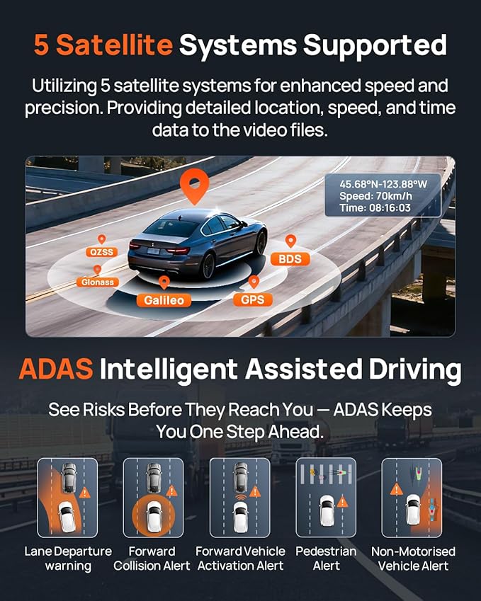70mai A810S 4K Dual Dash Cam Front & Rear, STARVIS 2 HDR Super Night Vision, AI Motion Detection & 24/7 Parking, Built-in GPS, Wi-Fi & Optional 4G Remote Viewing, ADAS, Loop Recording, Time-Lapse