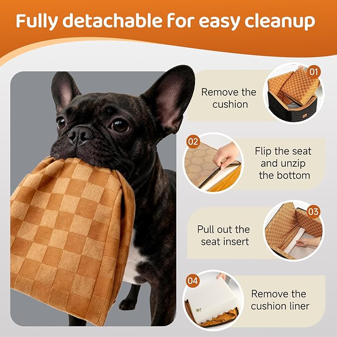 Dog Car Seat for Small Dogs, Portable Booster Seat with Memory Foam, Removable Washable Cover, Storage Pocket & Anti-Anxiety Elevated Design for Medium Dogs Under 35 lbs (Brown, Medium)