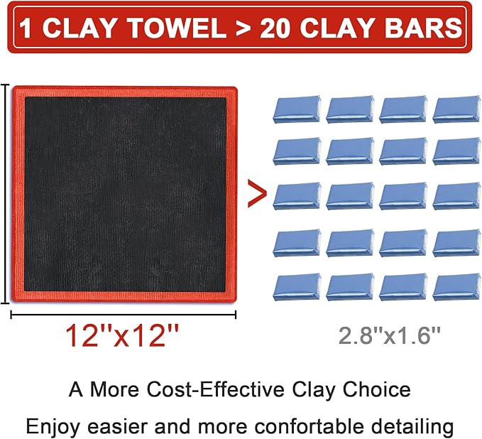 2 Pack Clay Bar Towels Auto Detailing, Fine Grade Microfiber Chamois Towel for Car DIY Detail (Red)